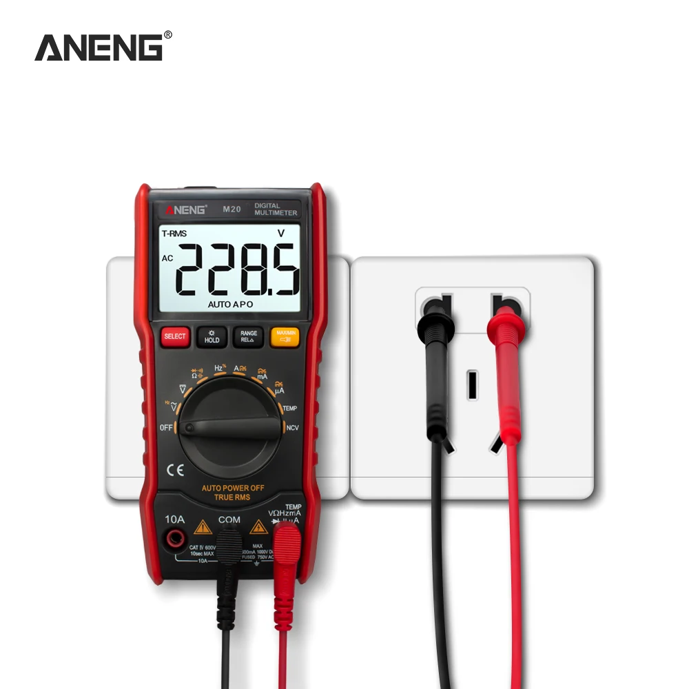 

ANENG M20 Digital Multimeter 6000 counts Auto Range Backlight AC/DC Ammeter Voltmeter Ohm True-RMS Transistor Tester wFlashlight