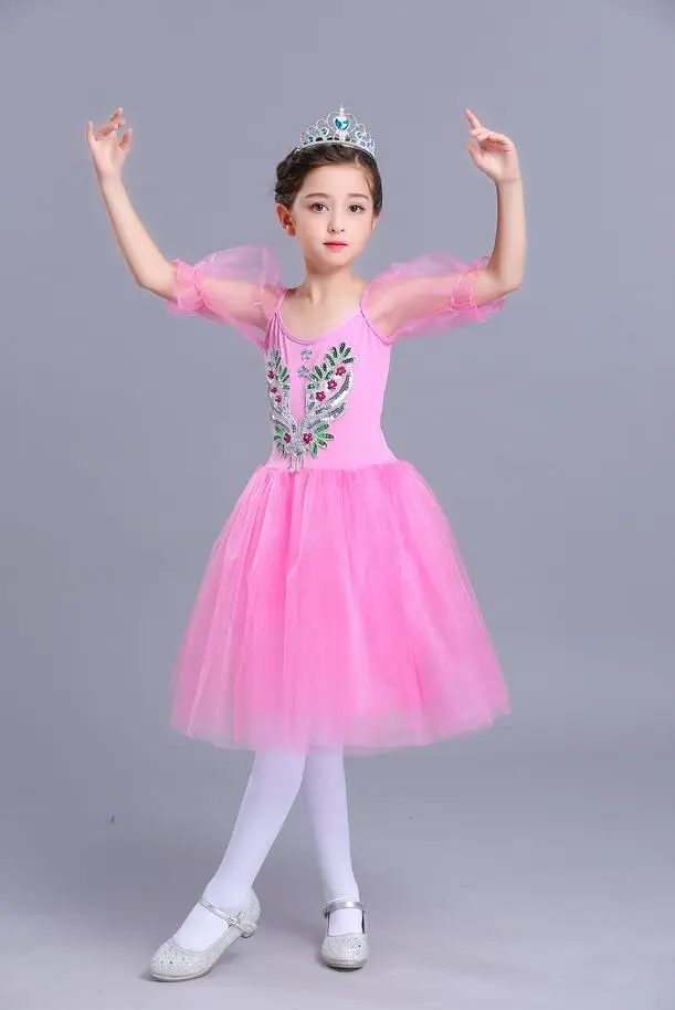 Новая романтическая пачка балетные костюмы Жизель для девочек детское вельветовое длинное фатиновое платье балерина для коньков кружевное платье с короткими рукавами - Цвет: Pink