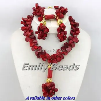 

Fashionable Nigerian Wedding African Beads Jewelry Set Coral Beads Jewelry Set Red 2014 New Design Free Shipping CJ196