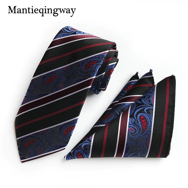 Mantieqingway модные Для мужчин s Пейсли галстук + Hankerchief набор Gravatas Бизнес набор для мужской костюм бренд Галстуки Галстук Hanky