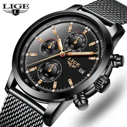 LIGE новые мужские военные часы спортивные часы хронограф мужские водонепроницаемые все стальные Топ брендовые кварцевые мужские s наручные