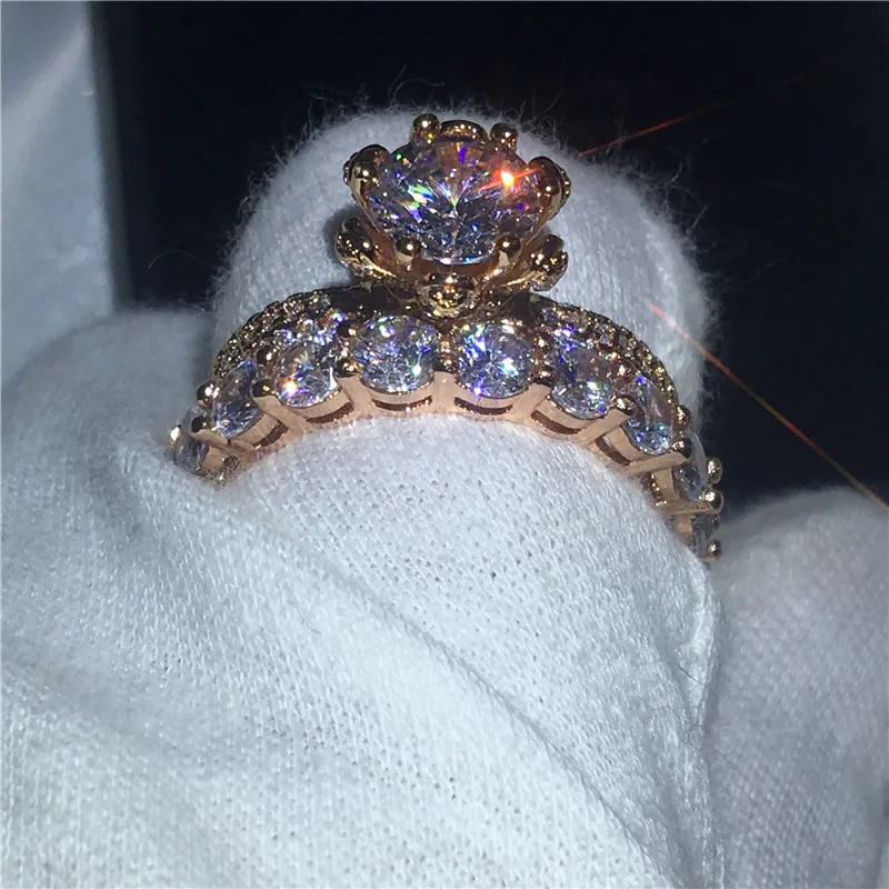 Choucong модный набор колец с цветами, 3ct, прозрачный 5А, циркон, Cz, розовое золото, заполнено 925 серебром, обручальное кольцо, кольца для женщин, подарок