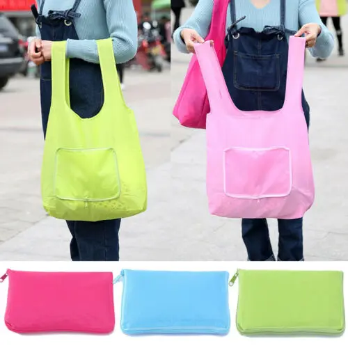 2019 New Reusable Folding Shopping Bag Grocery Shoulder Pouch Outdoor Eco Handbag Totes 4 Color