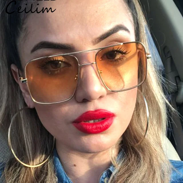 Square Sunglasses Women Luxury Brand Clear Sun Glasses Oversized Flat