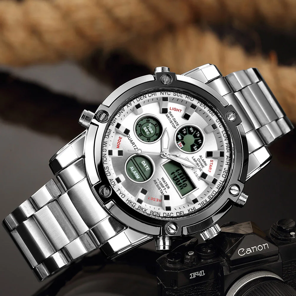 Readeel брендовые новые модные часы мужские водонепроницаемые спортивные военные часы с полной сталью Роскошные Аналоговые цифровые наручные часы