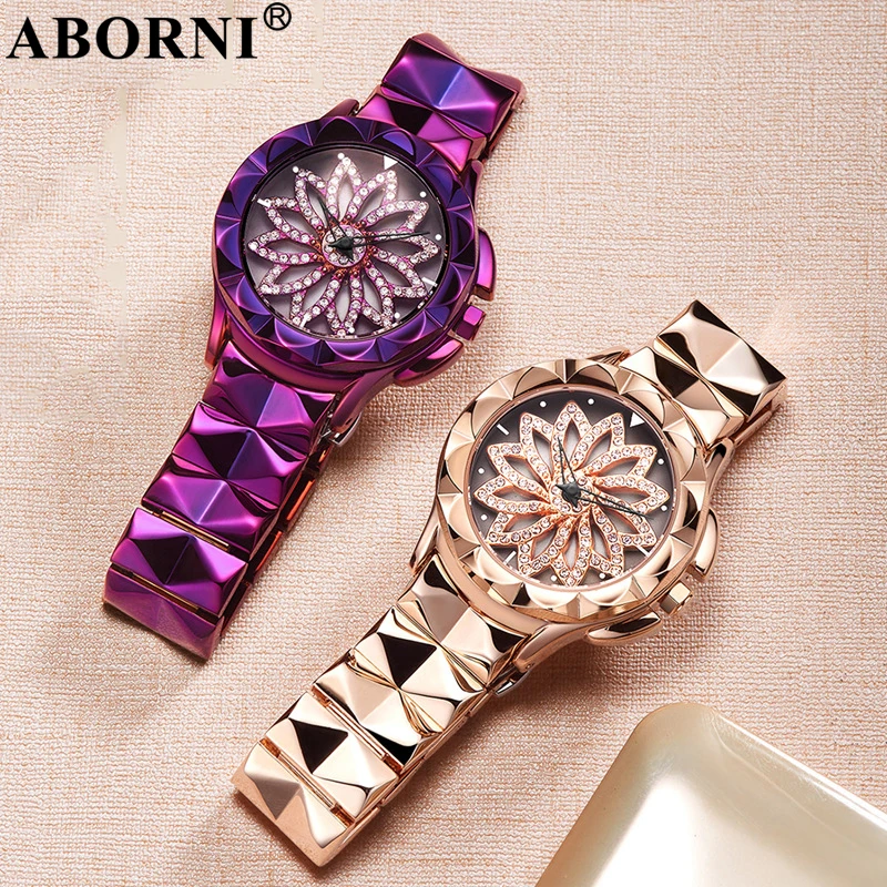 Модные женские часы с цветком и бриллиантами, розовое золото, стальной браслет, стразы, кварцевые женские часы, креативные часы