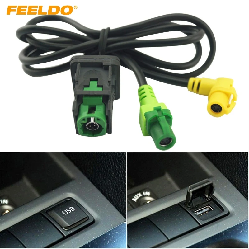 

FEELDO Car OEM RCD510 RNS315 USB Cable With Switch For VW Golf MK5 MK6 VI 5 6 Jetta CC Tiguan Passat B6 Armrest Position