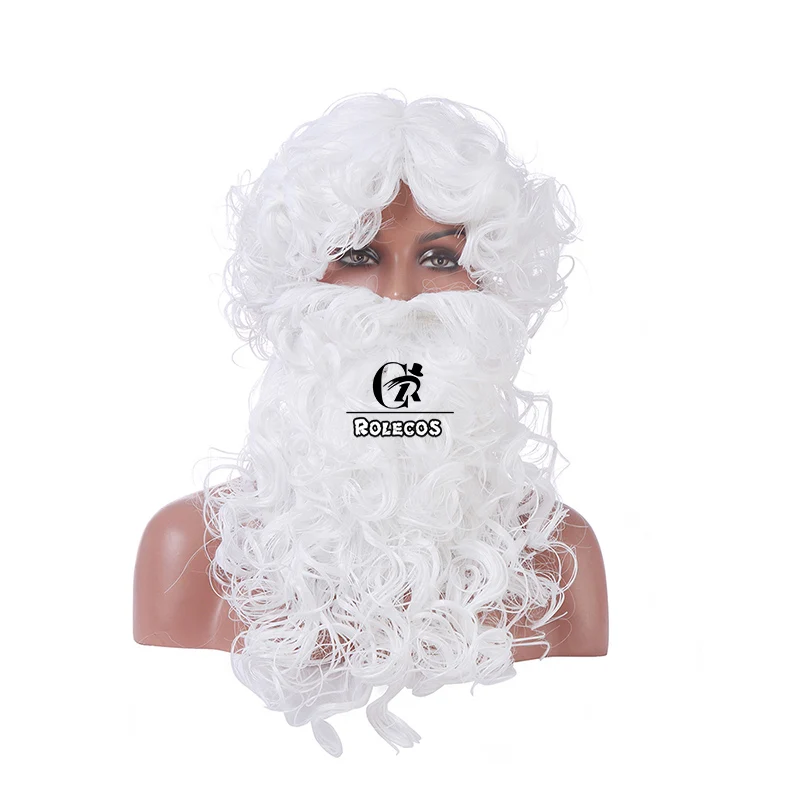 ROLECOS Рождество Санта Клаус Косплей волос и борода белые короткие синтетические волосы для мужчин вечерние головные уборы аксуссуары для париков - Цвет: B