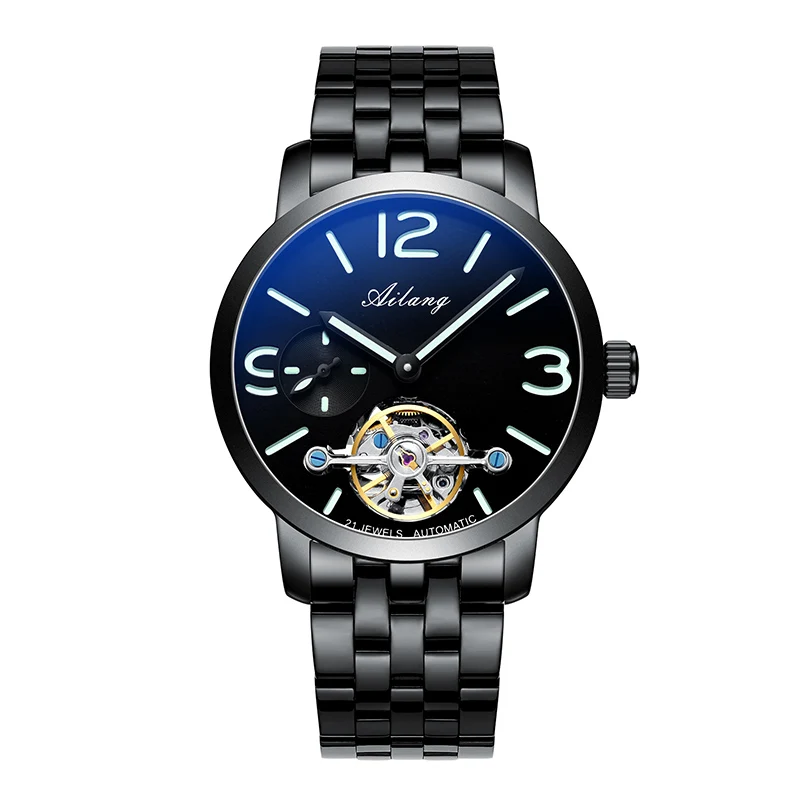 Роскошные швейцарские AILANG Брендовые мужские часы, мужские водонепроницаемые автоматические механические часы из нержавеющей стали, синие модные Tourbillon - Цвет: 5