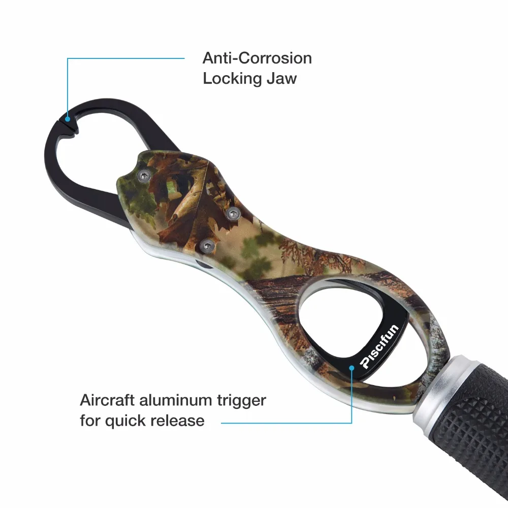 Camuflagem de Alumínio Portátil com Cordão e Fivela Ferramenta de Pesca Piscifun Anti-corrosão Segura Pesca Aperto Durável 3 cordão e fivela segura pesca aperto durável ferramenta de pesca