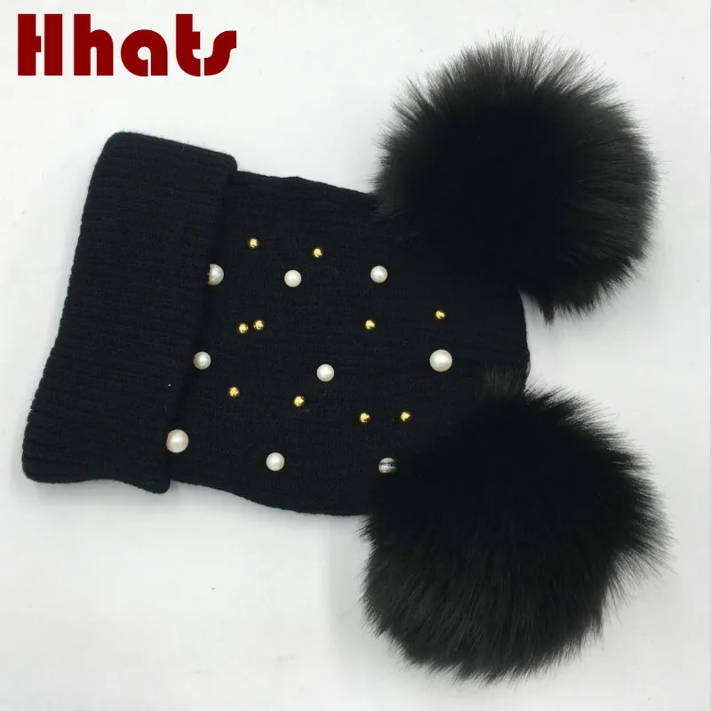 Который в душ pearl beanie два искусственного меха лисы помпоном зимняя шапка двойной из искусственного меха шар-помпон трикотажная шапка