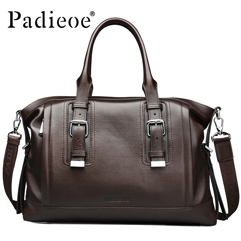 Padieoe100% genuine leather bag men casual briefcase business 14Inch laptop briefcase crossbody shoulder bag leather handbag men