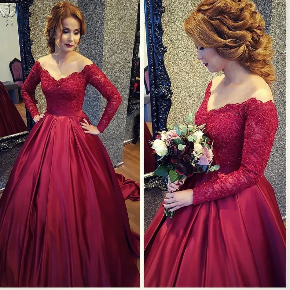 Vestido De Noiva Vintage 2017 Elegant Dubai Burgundy Wedding Dress A Vestido De Noiva Vintage 2017 Elegant Dubai Burgundy Wedding Dress A Line Robe Mariage Y Lace Long Sleeve Dresses In From