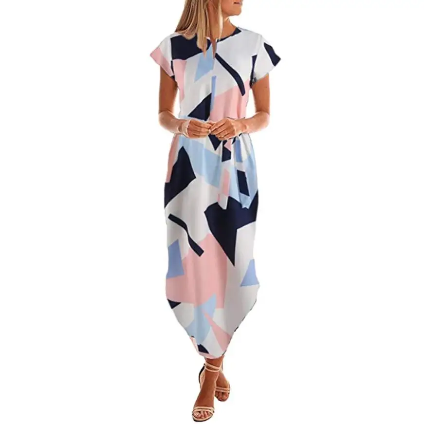 Slim Geometric Printing Asymmetrical Dress