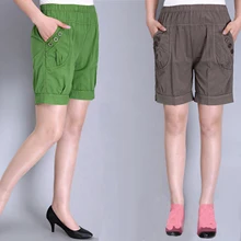 Nifullan летний Для женщин хлопок Шорты с высокой талией мать с эластичной резинкой на талии, Повседневное плюс Размеры одежда шорты, короткие брюки Femme 4XL 5XL