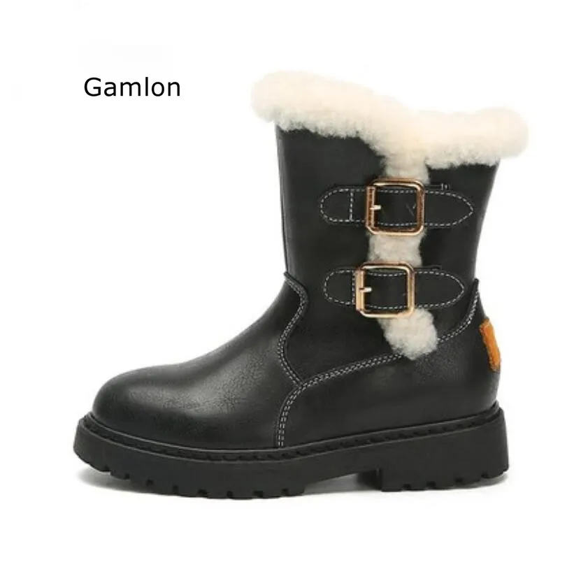 

Gamlon Girls Boots Winter Children Plus Velvet Warm Cotton Shoes Fashion Mid Boot 2017 New Girls Shoes Boys Leather Boots