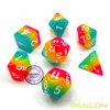 Bescon Fantasy Rainbow Glowing Polyhedral Dice 7pcs Set MIDNIGHT CANDY, Luminous RPG Dice Set Glow in Dark,Novelty DND Game Dice 4