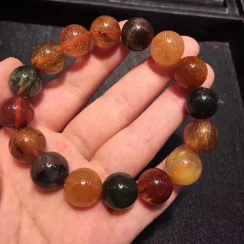 

FREE SHIPPING 13mm AAAA Natural Colorful Rutilated Quartz Crystal Cat Eye Beads Bracelet