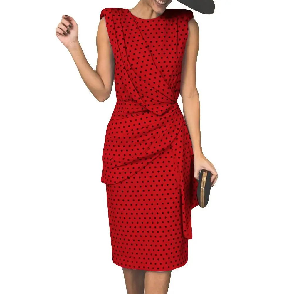 Tanie 2019 Club Party eleganckie damskie letnie sukienki z falbanami w kropki plisowane bez rękawów Backless Casual obcisła sukienka za kolano