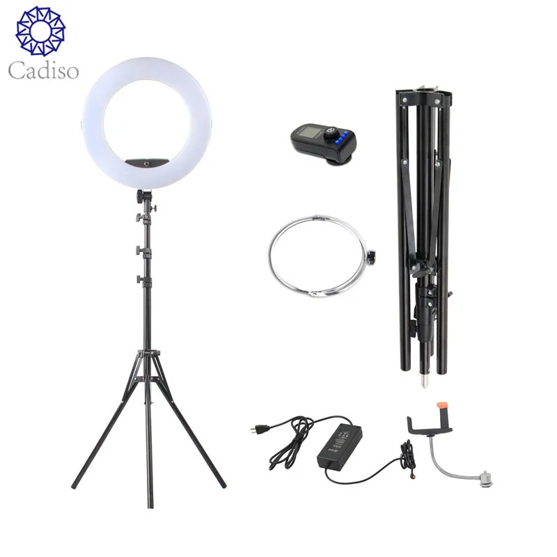 

CadisoFE-480II Photography Lighting 96W 480Led Bi-Color Dimmable Camera Phone Photography Ring Light Lamp Remote Mirror &Tripod