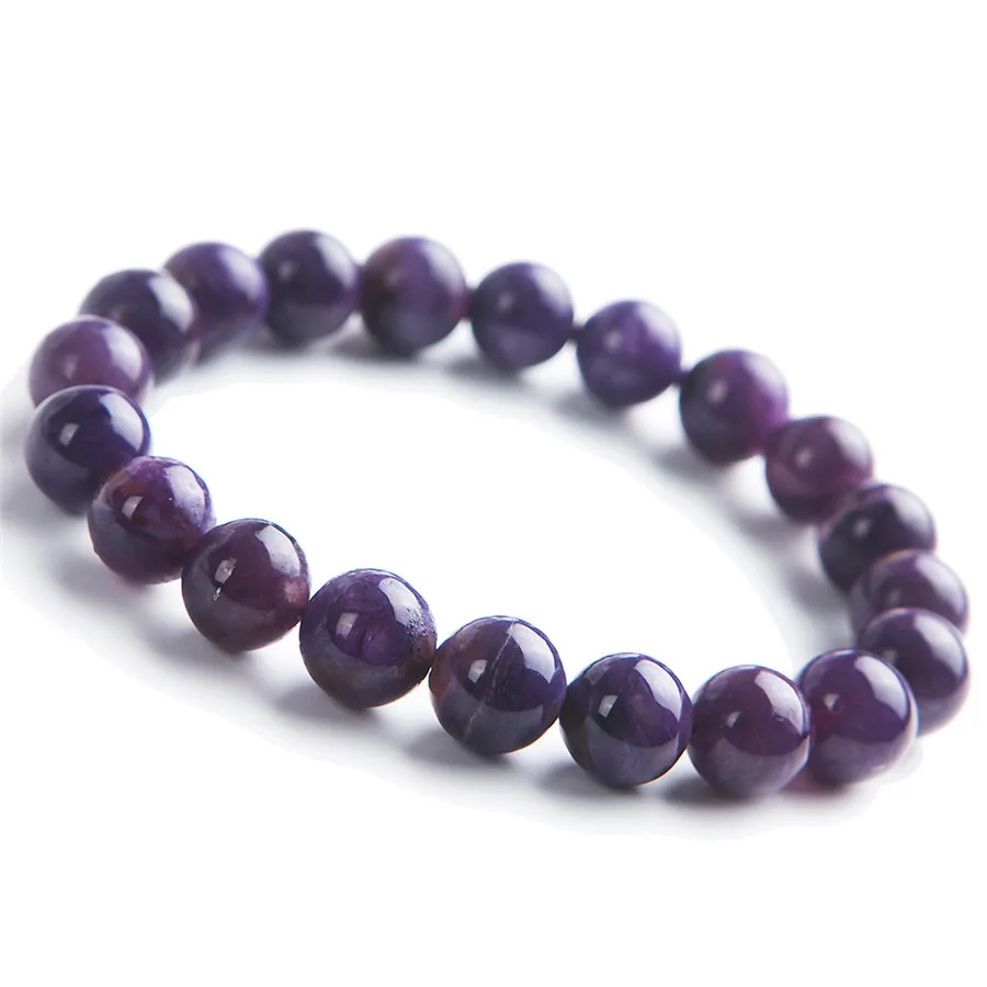 

10mm Natural 100% Genuine Purple Charoite Finished Stretch Bracelet Femme Charm Crystal Round Bead Bracelet AAAAAA Drop Shipping