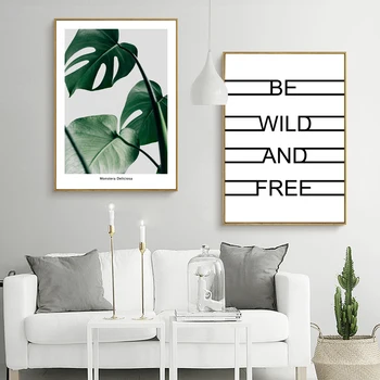 

Tropical Leaf Canvas Art Print Poster, Wall Pictures for Home Decoration Wall Decoration, Quote Be Wild And Free Poster Nursery