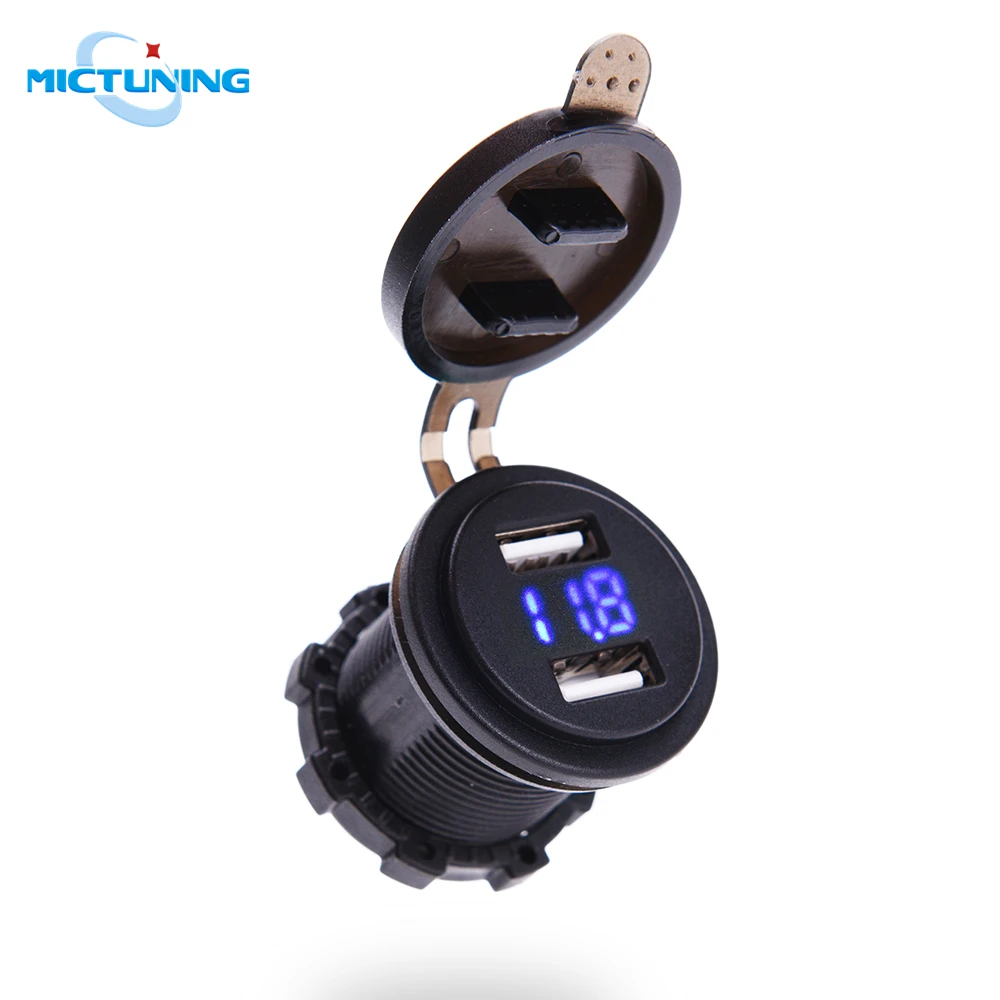 

MICTUNING 4.2A Dual Port USB Charger Socket Power Outlet 12-24V Blue LED Digital Display Voltmeter for Vehicle Motorcycle Boat