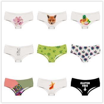 

3D Prints Flower Fruit Goldfish Fox Lady Briefs Plant Pattern Mid-Waist Women Panties Stitching Colours Aztec Woman Underwear