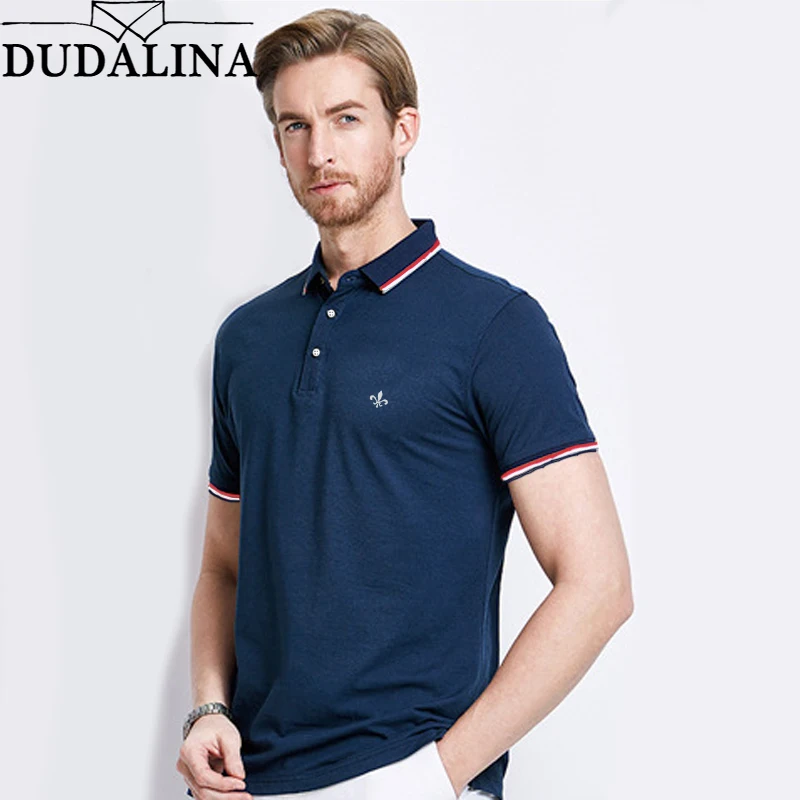 Tanie Dudalina koszulka polo z krótkim rękawem męska 2019 letnia Casual i marka biznesowa haft w paski koszulki polo Para Hombre