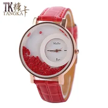 2017 new fashion Women’s watches Leather Sand Moved Rhinestones Bracelet Quartz wristwatches Women couro Clock 6colors Relogio