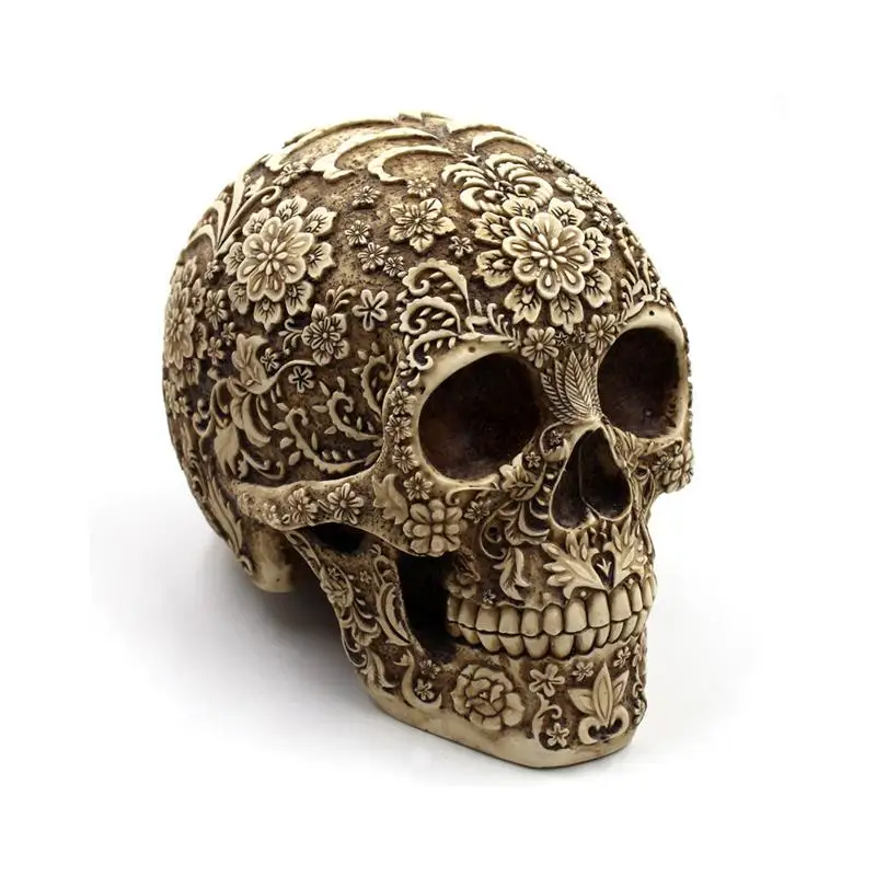 1pcs Skull Ornaments Creative Delicate Flower Decorative Resin Bone Skull Decor for Home Party Bar Table Halloween Decorations