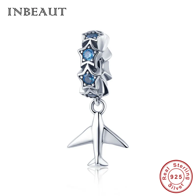 

INBEAUT 100% Real 925 Sterling Silver Star Cubic Zirconia Plane Charms fit Pandora Bracelet Original S925 Aircraft Beads Gift