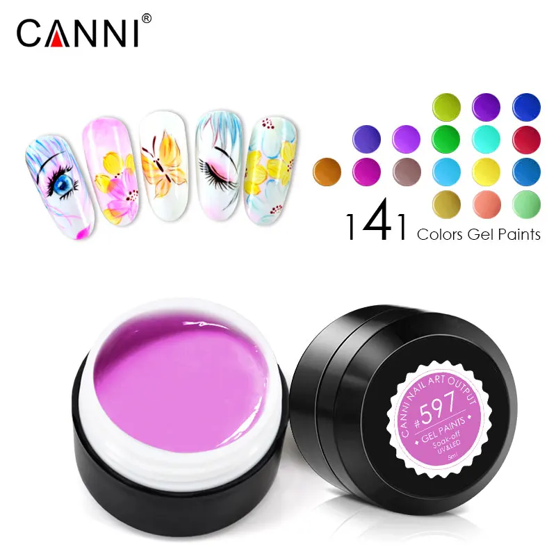 CANNI УФ-гель-краска, цвет 551-600, эмаль, 5 мл, 141 чистых цветов, лак Venalisa, дизайн, замачиваемый от морщин, УФ-светодиодный гель для рисования ногтей