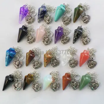 

(Min. Order is $10)18Pcs Beautiful Mixed Stone Pendulum With Tibet silver Pendant Bead D241
