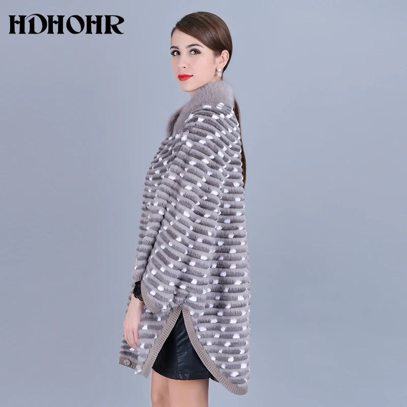 HDHOHR 2018 Real Mink Fur Coat Women Natural Kintted Mink Coats Batwing Sleeve Winter Warm Full Pelt Mandarin Collar Fur Jackets Coats