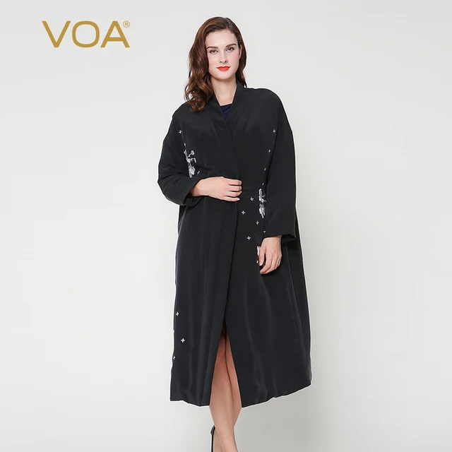 Cheap Embroidery parka VOA black long cotton-padded coat M7279