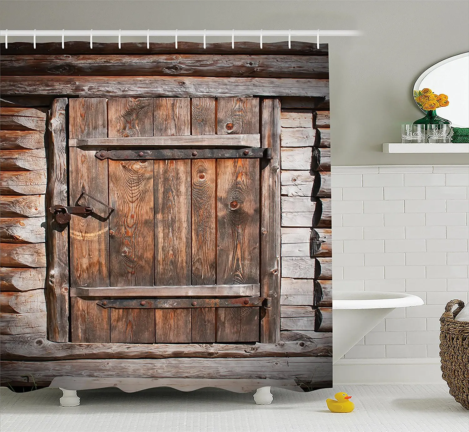 Vintage Shower Curtain Rustic Wooden Door of Old Barn in Farmhouse