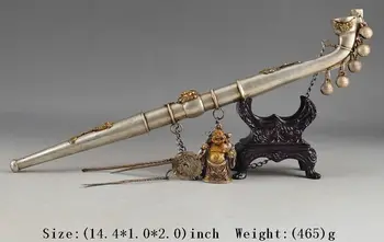 

TIBET MIAO SILVER COPPER OLD HAND BUDDHA GOLD-PLATING DECO SMOKING PIPE BELL