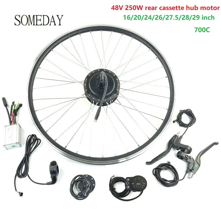 

SOMEDAY Electric Bicycle conversion kit with LED900S display 16-28 inch 700C 48V250W EBIKE Rear Cassette hub Motor Wheel