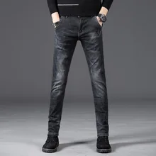 Men's Straight Mid-Waist Cotton Jeans Youth Comfortable Breathable Elastic Feet Slim Pants цена Men's Straight Mid-Waist Cotton Jeans Youth Comfortable Breathable Elastic Feet Slim Pants цены онлайн