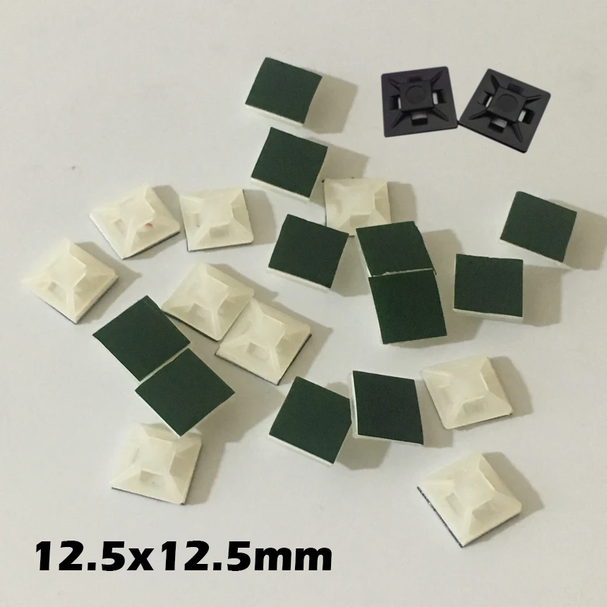 

100pcs 12.5x12.5mm 12.5*12.5 White Black Nylong Square Plastic Green Self Adhesive Wire Zip Fixed Holder Cable Tie Mount Base