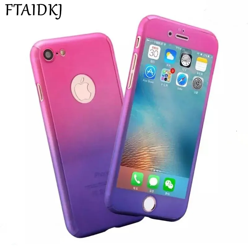 

FTAIDKJ For iPhone XS Max XR X 6 6S 7 8 Plus 5 5S SE 360 Degrees Full Protection Fashion Gradient Colour Hard PC Case Cover Capa
