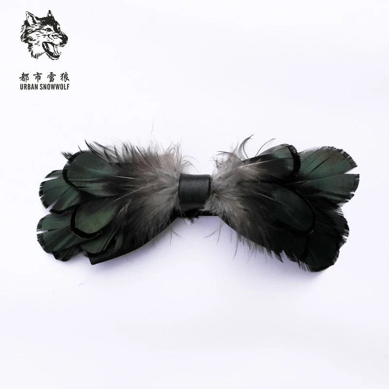 free-shipping-new-men's-male-eagle-feathers-tie-high-end-fashion-personality-offbeat-headdress-female-atmosphere-velvet-bow-tie