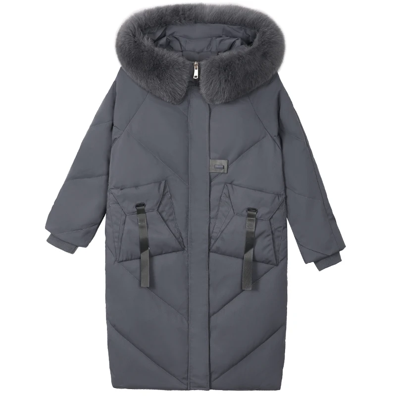 LYNETTE'S CHINOISERIE Winter Original Design Women Brief Loose X-long Hooded White Duck Down Coat Jackets Outerwear