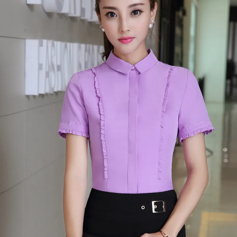 2017 Summer Short Sleeve Body Office Ol Shirts Women Work Wear 2017 Summer Short Sleeve Body Office Ol Shirts Women Work Wear Lady Purple Students Formal White Ruffles Blouses In From