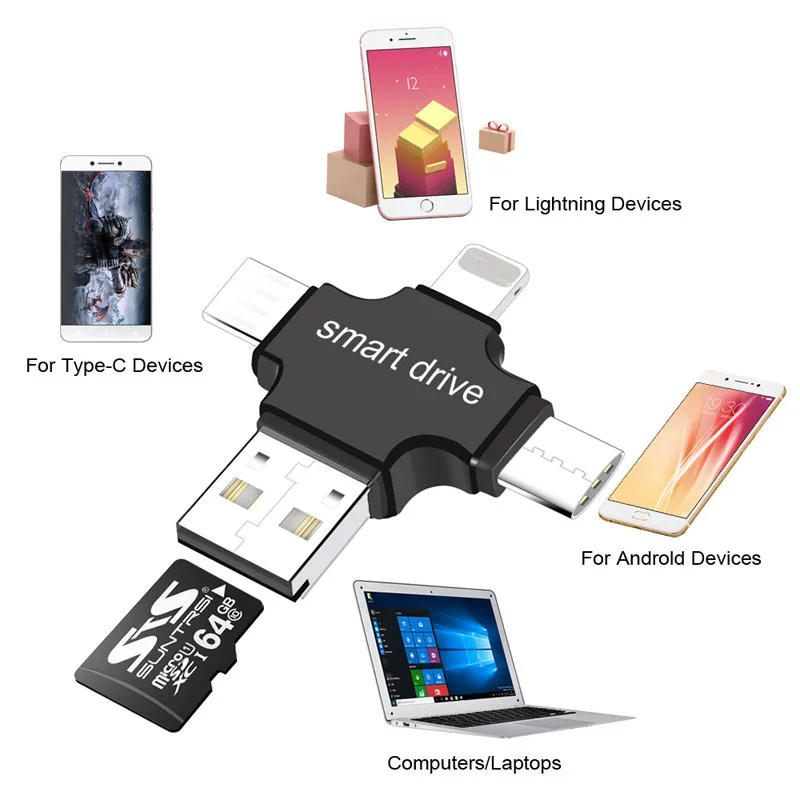 Лучший OTG USB флеш накопитель Micro SD TF карта 8 ГБ 16 ГБ 32 ГБ кардридер для Iphone Android type C 3 в 1 портативный флэш накопитель 64 Гб карта памяти