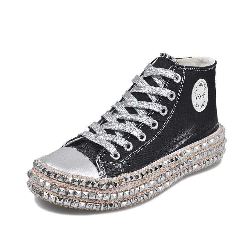 

2019 New Canvas Shoes Rivet Shallow Fashion Female Cross-Tied Sneakers Hard-Wearing Light Women Casual Shoes In Spring Autumn