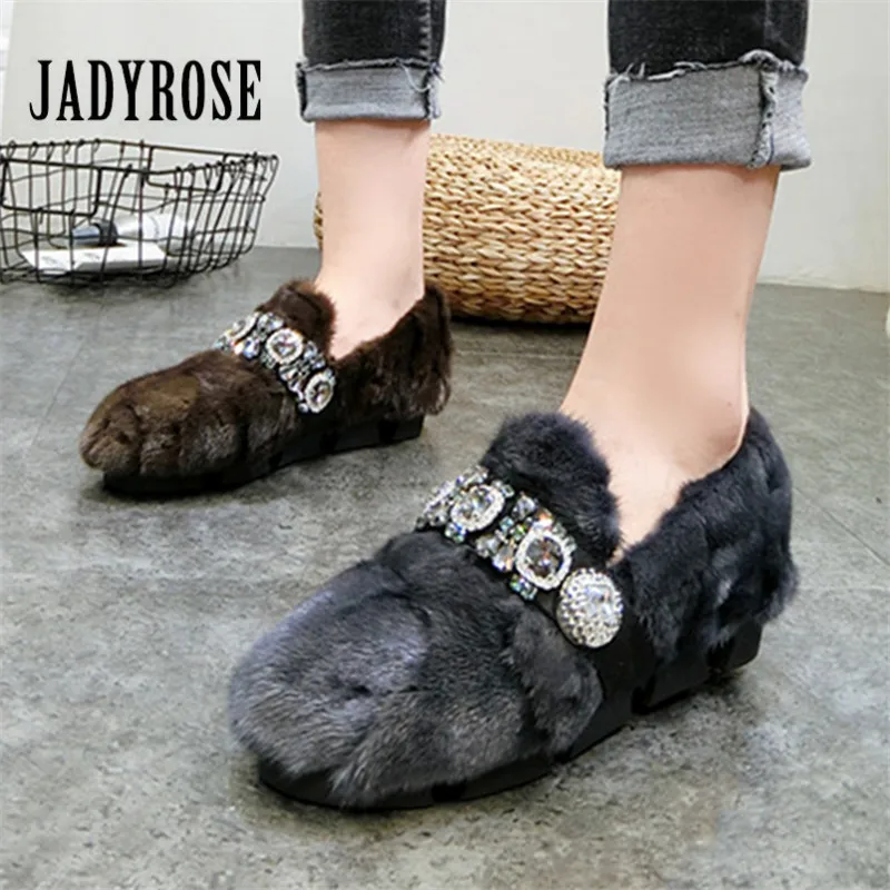 

Jady Rose Crystal Winter Warm Fur Flat Shoes Woman Female Casual Loafers Platform Creepers Women Espadrilles Chaussure Femme