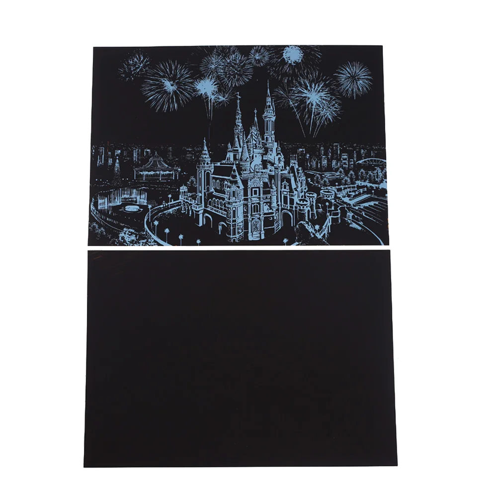 Ночной пейзаж нарисованная картина с черным покрытием художественный вид ночного города чертежная бумага подарок детям Обучение