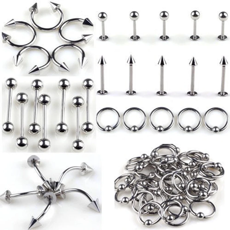PINKSEE Mixed 60pcs Steel Tragus Bar Barbell Ring Body Jewelry Piercing Fashion Party Gifts Wholesale